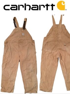 Vintage Carhartt Bib Overalls Tan Duck Canvas Double Knee Workwear 5X Size 52